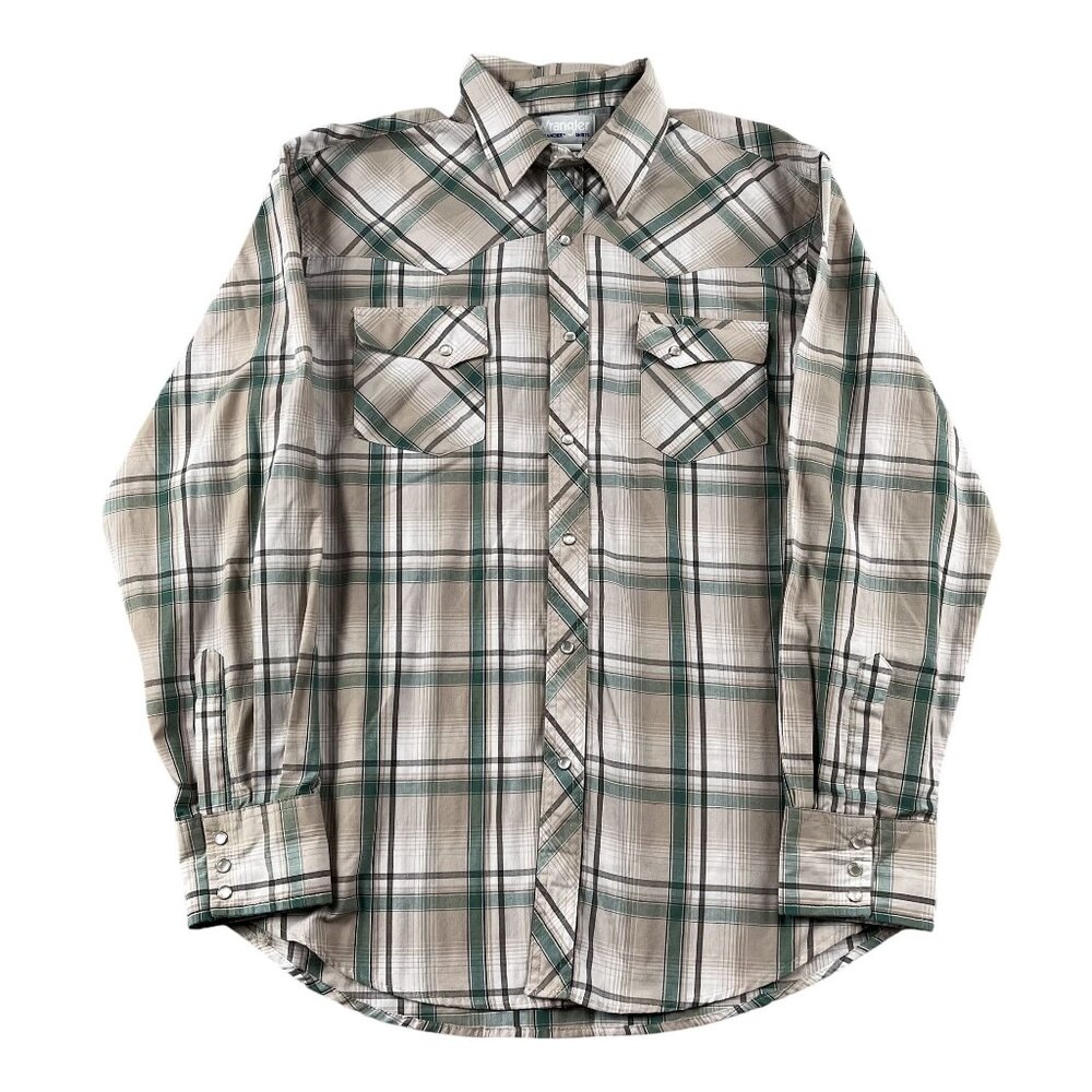 Wrangler Wrancher Shirt Mens Large Western Pearl Snap Button Green